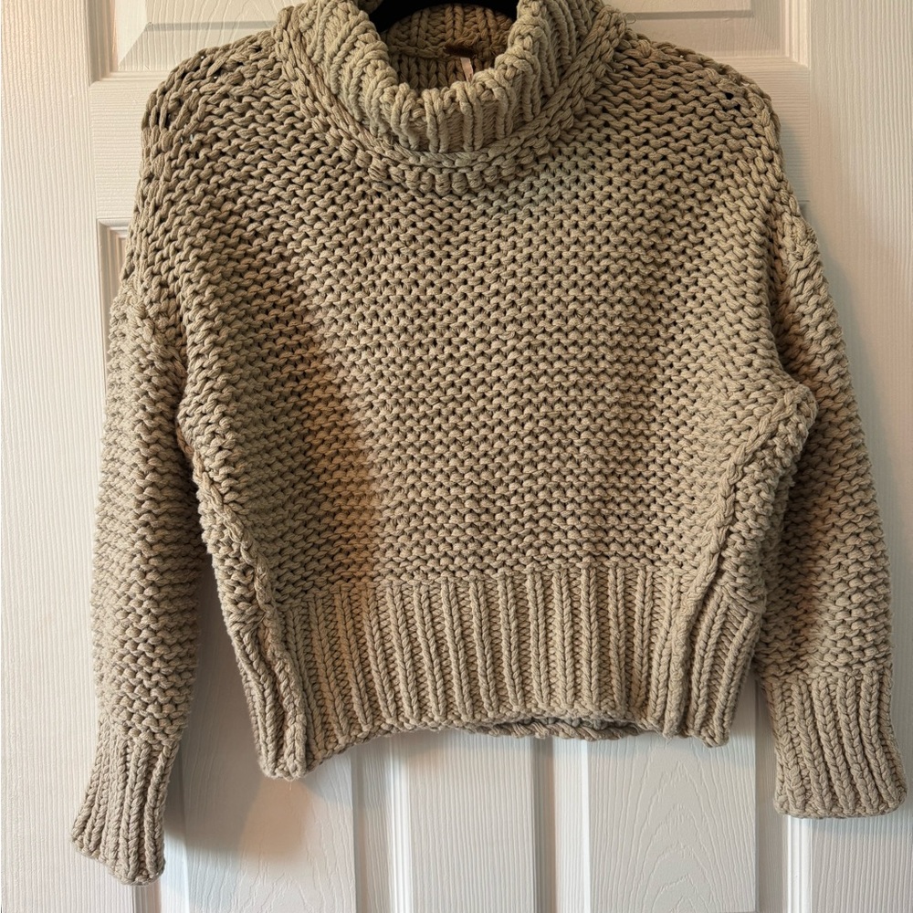Free People Tan Chunky Knit Cowl Sweater